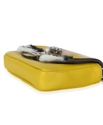Yellow Leather Fox Fur Buggie Micro Baguette