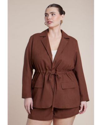 Women's Drawstring Waist Linen Blazer