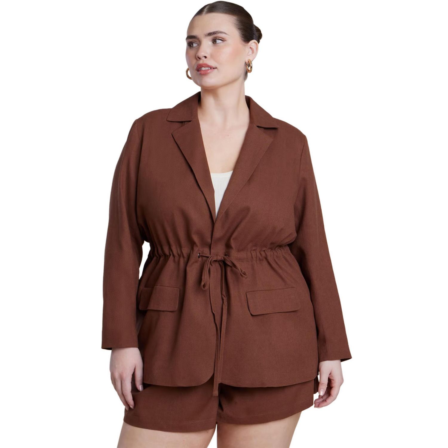 Women's Drawstring Waist Linen Blazer