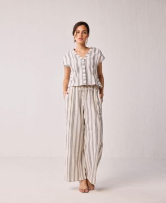 Women's Wide-leg Drawstring Pants in Stripes