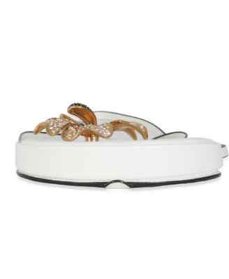 White Calfskin Heel Metal Flower Crossbody