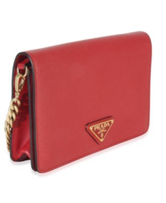 Red Saffiano Triangle Logo Mini Crossbody