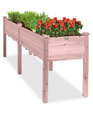 Raised Garden Bed, Elevated Wood Planter Box for Patio w/ Divider Panel