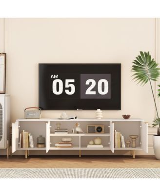 Modern Fluted TV Cabinet for 55+ Inch TV, Media Console Entertainment Center with 4 Storage Cabinets and Metal Handles for Living Room