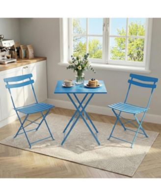 3-Piece Foldable Metal Bistro Set with Square Table, Compact for Small Spaces
