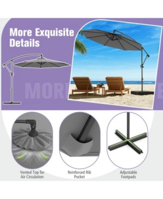 10 ft Offset Hanging Patio Umbrella with Infinite Tilt 360-Degree Rotation and Base