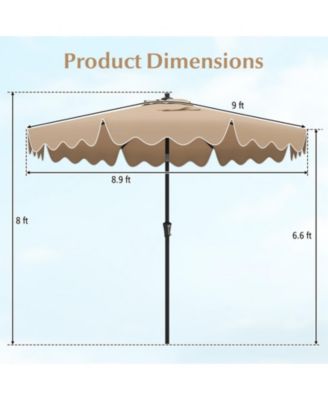 9 ft Patio Umbrella with Push-Button Tilt Crank Handle and Ruffled Edge Design