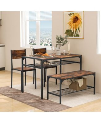 Industrial Style Rectangular Kitchen Table with Bench and Chairs.