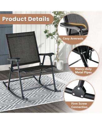 4pcs Patio Folding Rocking Chair Heavy-Duty Metal Frame Rockers Outdoor