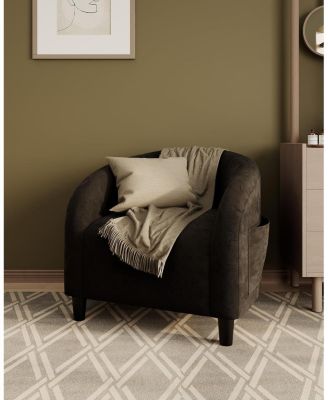 Velvet Accent Chair Club Chair Cozy Armrest Upholstered Barrel Chair with Solid Legs for Living Room Bedroom Study Waiting Room
