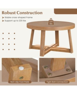 Round Coffee Table Farmhouse Rubber Wood Legs