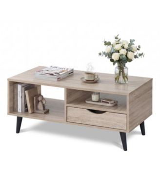 Rectangular Rustic Coffee Table with Storage Shelf
