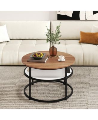Coffee Table Round Lift Top with Hidden Storage and Side Shelves