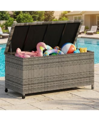 125 Gallon Large Waterproof PE Rattan Deck Box with Wheels