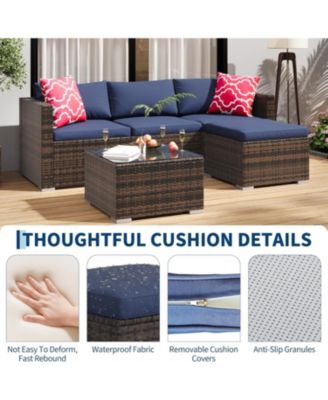 5-Piece All-Weather Wicker Patio Sectional Sofa Set with Ottoman and Glass Table