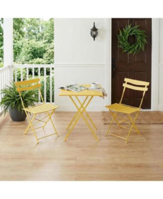 3-Piece Foldable Metal Bistro Set with Square Table, Compact for Small Spaces