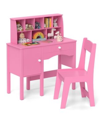 Kids Study Desk and Chair Set with Hutch and Storage Cabinet