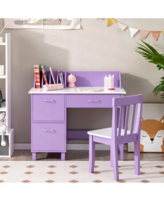 Kids Wooden Writing Desk Set with Drawer and Storage Cabinet