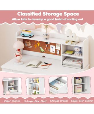 Kids Desk and Chair Set with Hutch and Side Storage Shelf