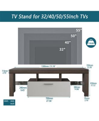 Modern TV Stand with LED Light, Media Console Entertainment Center for 50 Inch TV with Toughened Glass Shelf for Living Room