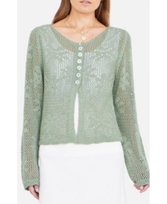 Women's Flower Crochet Button Up Cardigan