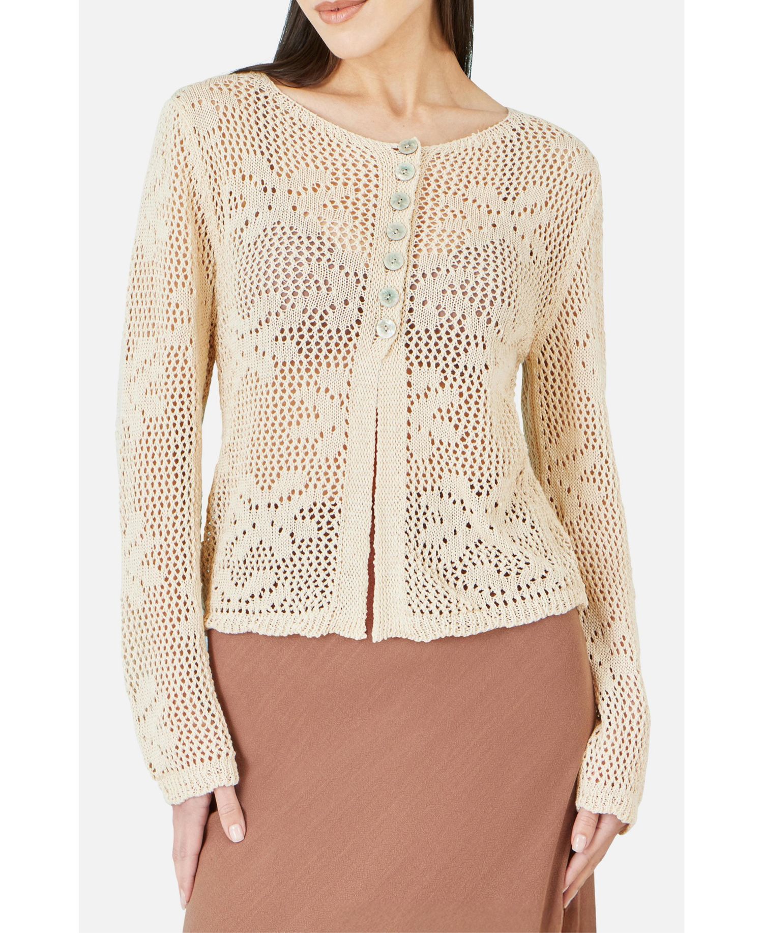 Women's Flower Crochet Button Up Cardigan