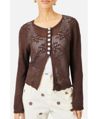 Women's Flower Crochet Button Up Cardigan