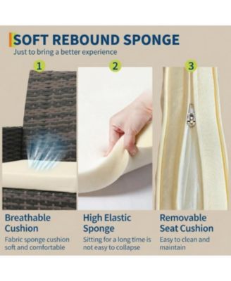 3-Piece PE Rattan Patio Bistro Set with Cushioned Chairs,Cushion