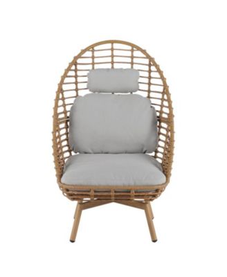 Outdoor Wicker High-back Swivel Lounge Chair with Teak Finished Leg, Faux Rattan and Cushion