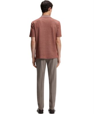 BOSS By Men's Cotton-Linen-Silk Blend Johnny-Collar Polo Shirt