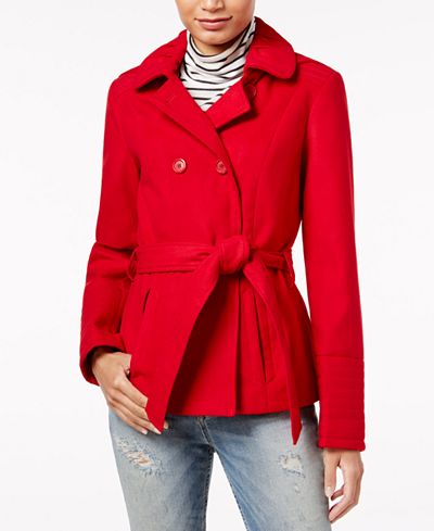 Celebrity Pink Double-Breasted Hooded Peacoat