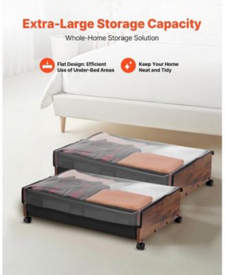 2 Pack Under Bed Storage with Wheels 25.6in x 18.1in x 7.1in Clear Top