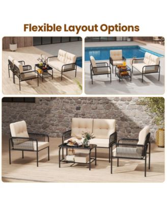 4 Piece Patio Furniture Set with Rattan Chairs and Loveseat
