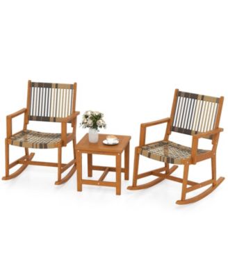 3 Piece Patio Rocking Bistro Set with Acacia Wood Frame