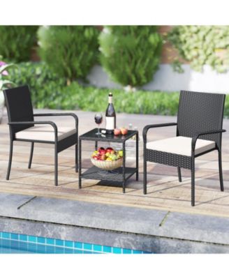 3 Piece Patio Furniture Set with Cushions and Glass Table