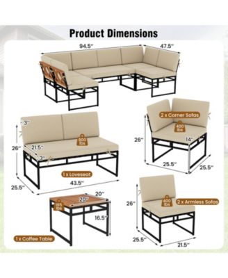 6 Piece Outdoor Sectional Sofa Set with Cushions