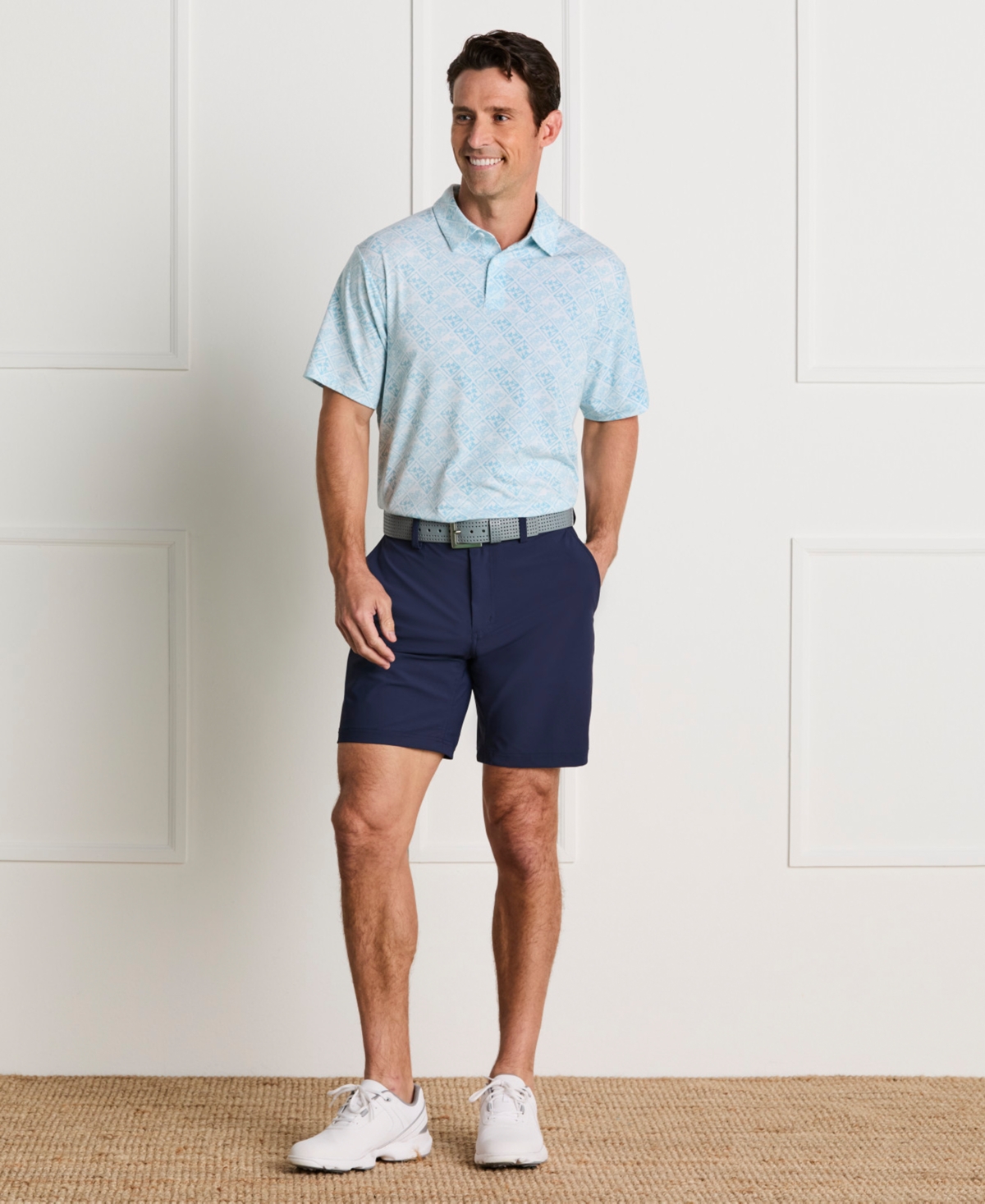 Pga Tour Men's Tropical Argyle Print Golf Polo