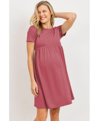 Maternity Crew Neck Empire Waist Mini T-Shirt Dress with Pockets