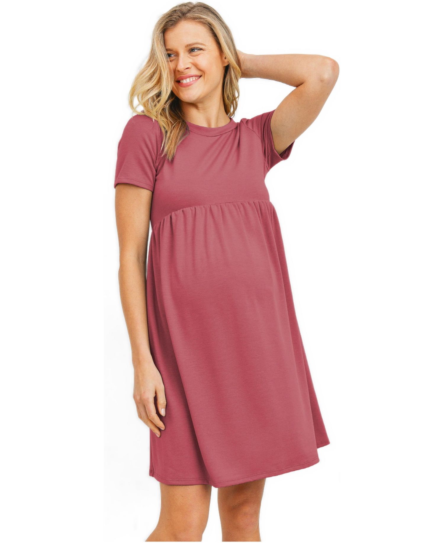 Women's Crew Neck Empire Waist Mini T-Shirt Dress with Pockets