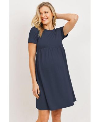 Maternity Crew Neck Empire Waist Mini T-Shirt Dress with Pockets