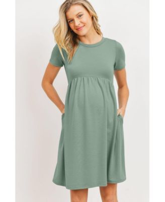 Maternity Crew Neck Empire Waist Mini T-Shirt Dress with Pockets