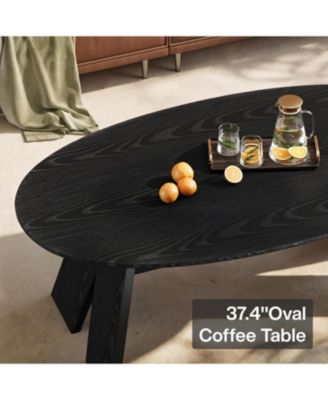 47-Inch Oval Coffee Table, Modern Round Center Cocktail Table with Angled Legs