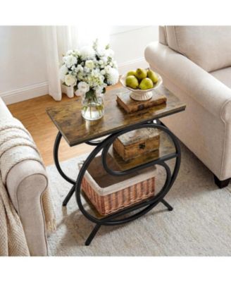 3-Tier Industrial End Table Set of 2, Rustic Brown and Black Side Table for Living Room, Small Rectangle Nightstand