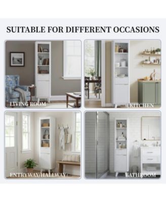 68" Tall White Storage Cabinet with Drawer, Door and Adjustable Shelves