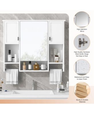 35'' x 28'' Modern Wall Mounted Bathroom Storage Cabinet, Bathroom Wall Cabinet with Mirror, Medicine Cabinet with Towels Bar