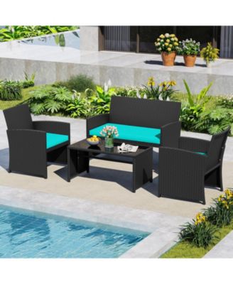 4 Piece Patio Furniture Set with Glass Table and Cushions