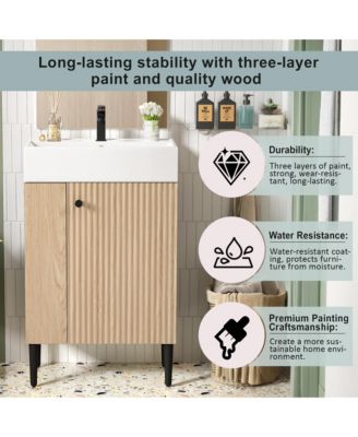 21.6" Wood Bathroom vanity, Combo Cabinet, Bathroom Storage Cabinet, Single Ceramic Sink, Left side storage