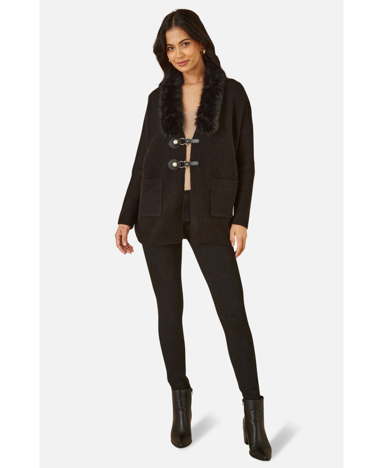 Women's Detachable Fur Collar Trim Cardigan