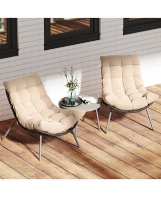 3 Piece Wicker Conversation Set with Cushioned Papasan Chairs