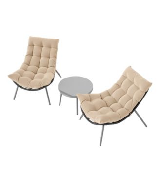 3 Piece Wicker Conversation Set with Cushioned Papasan Chairs